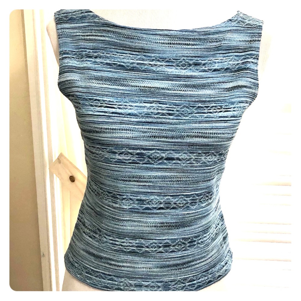 Aqua Blues Metallic Stripe Sleeveless Top, Sz Lg